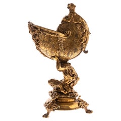 19th Century Gilt Bronze Dutch Paw-Footed Nautilus Cup with Satyr & Bacchus