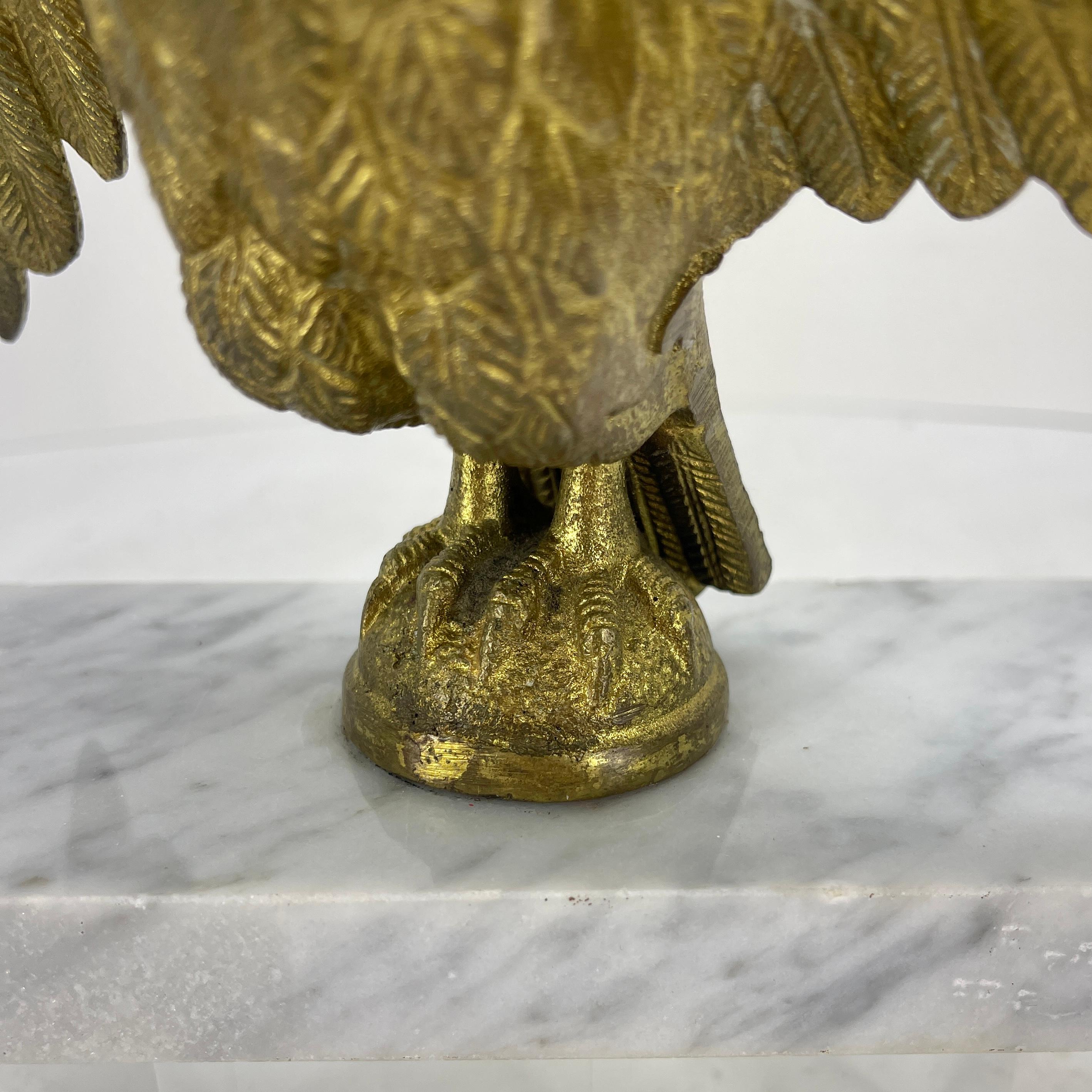 19th Century Gilt Bronze Eagle Fragment on White Marble Stand, Italy   For Sale 1