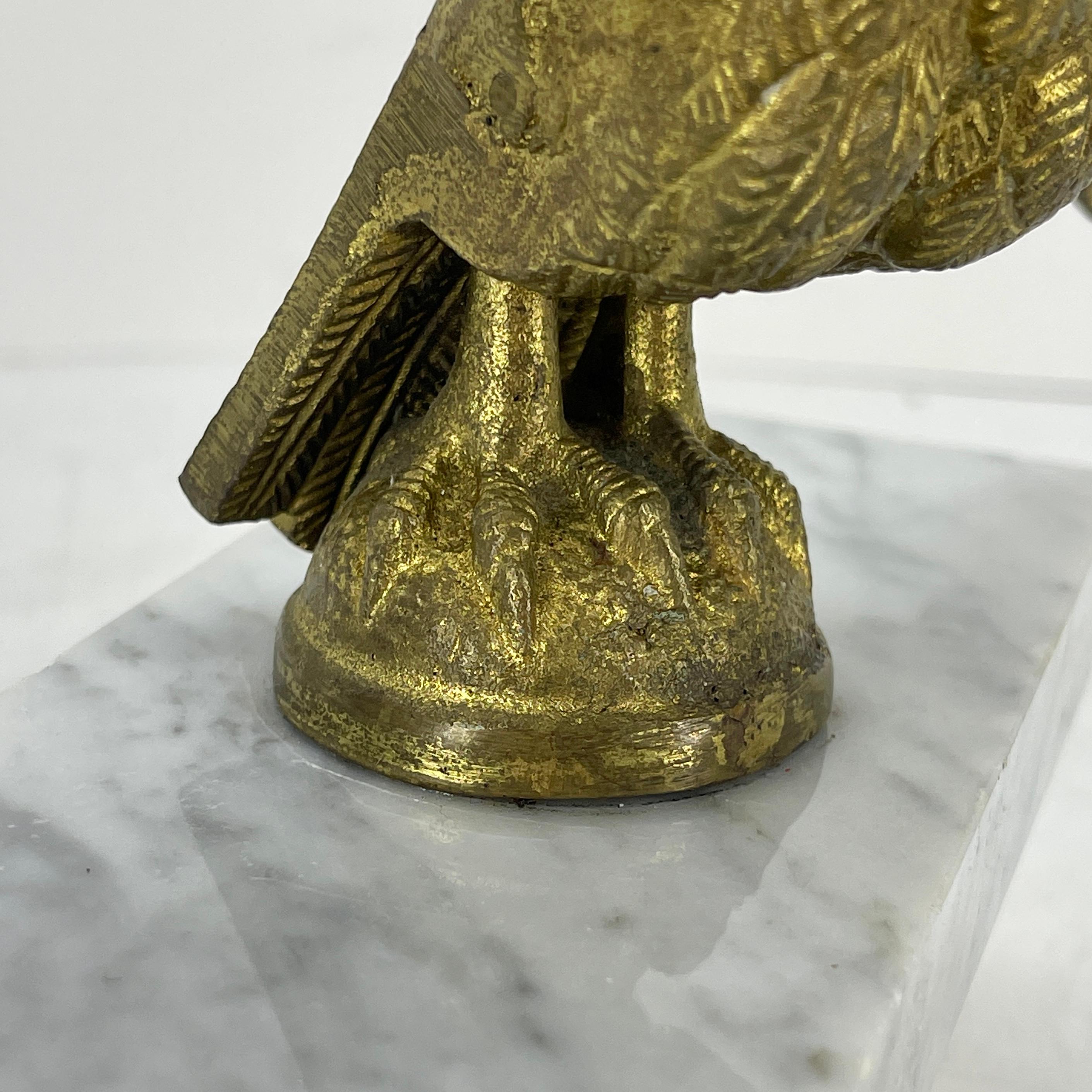 19th Century Gilt Bronze Eagle Fragment on White Marble Stand, Italy   For Sale 2