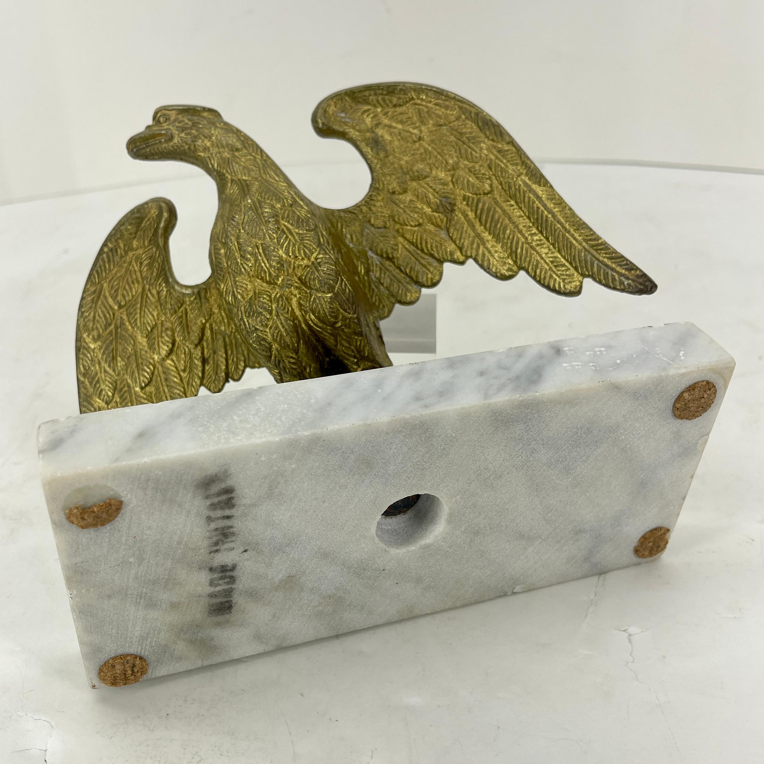 19th Century Gilt Bronze Eagle Fragment on White Marble Stand, Italy   For Sale 7