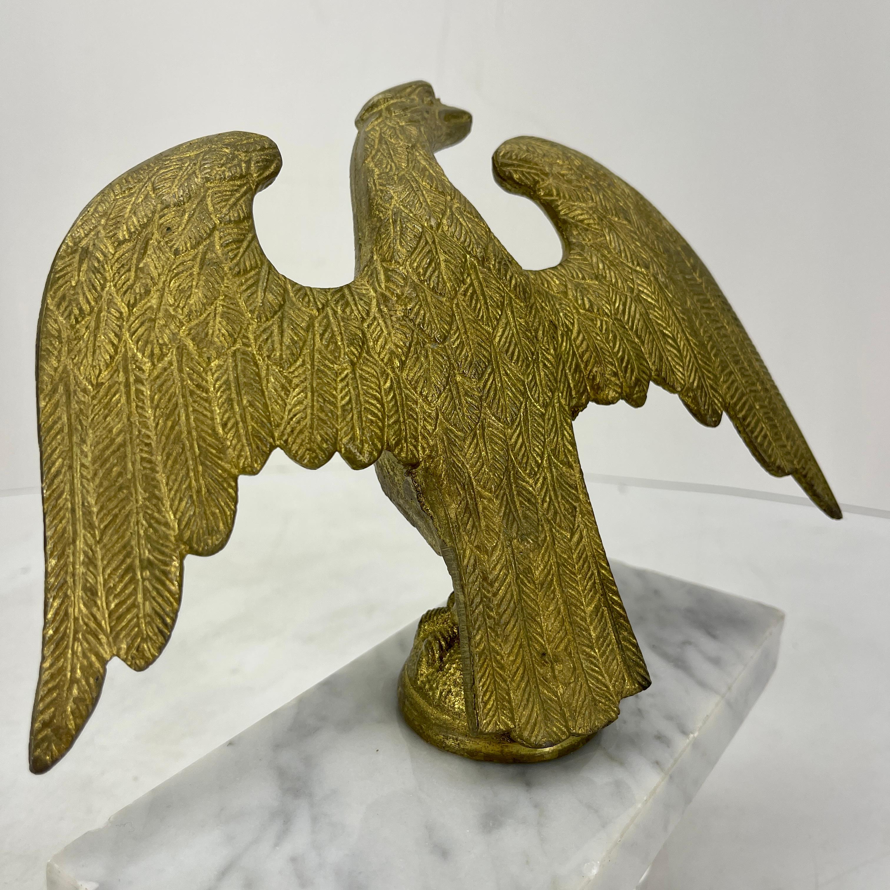 Italian 19th Century Gilt Bronze Eagle Fragment on White Marble Stand, Italy   For Sale