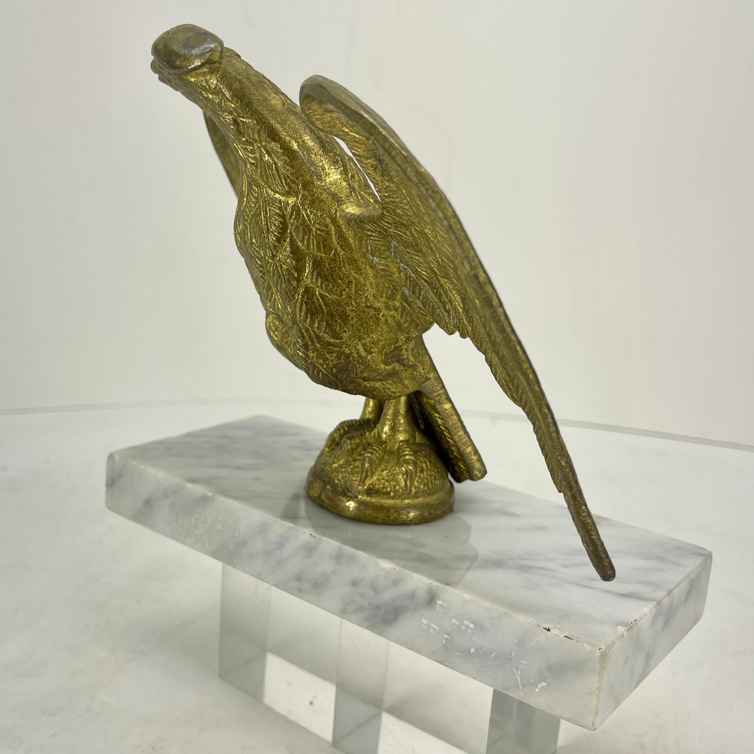 19th Century Gilt Bronze Eagle Fragment on White Marble Stand, Italy   In Good Condition For Sale In Haddonfield, NJ