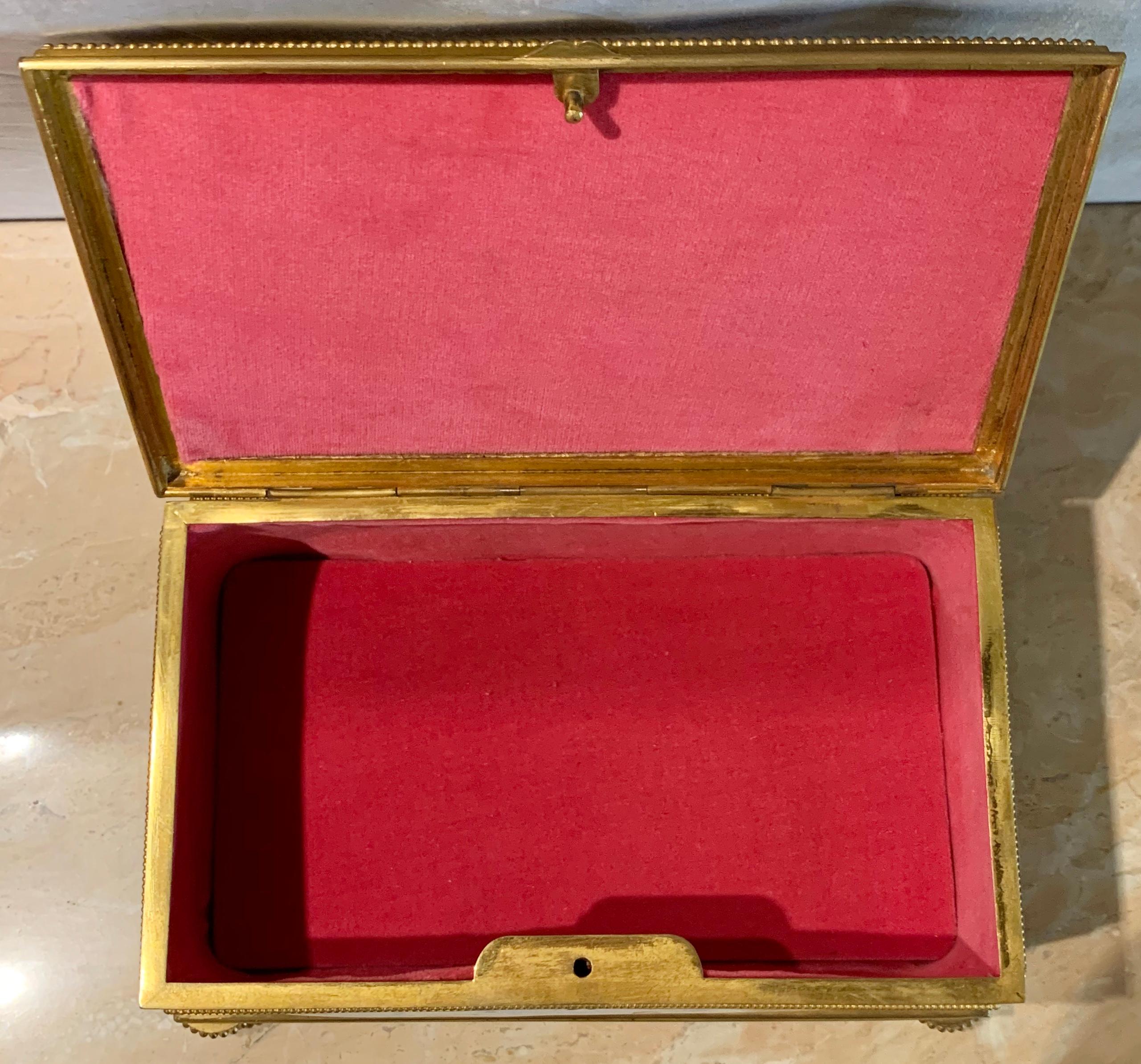 19th Century Gilt Bronze Enameled Jewelry Casket Box Lined Interior 6