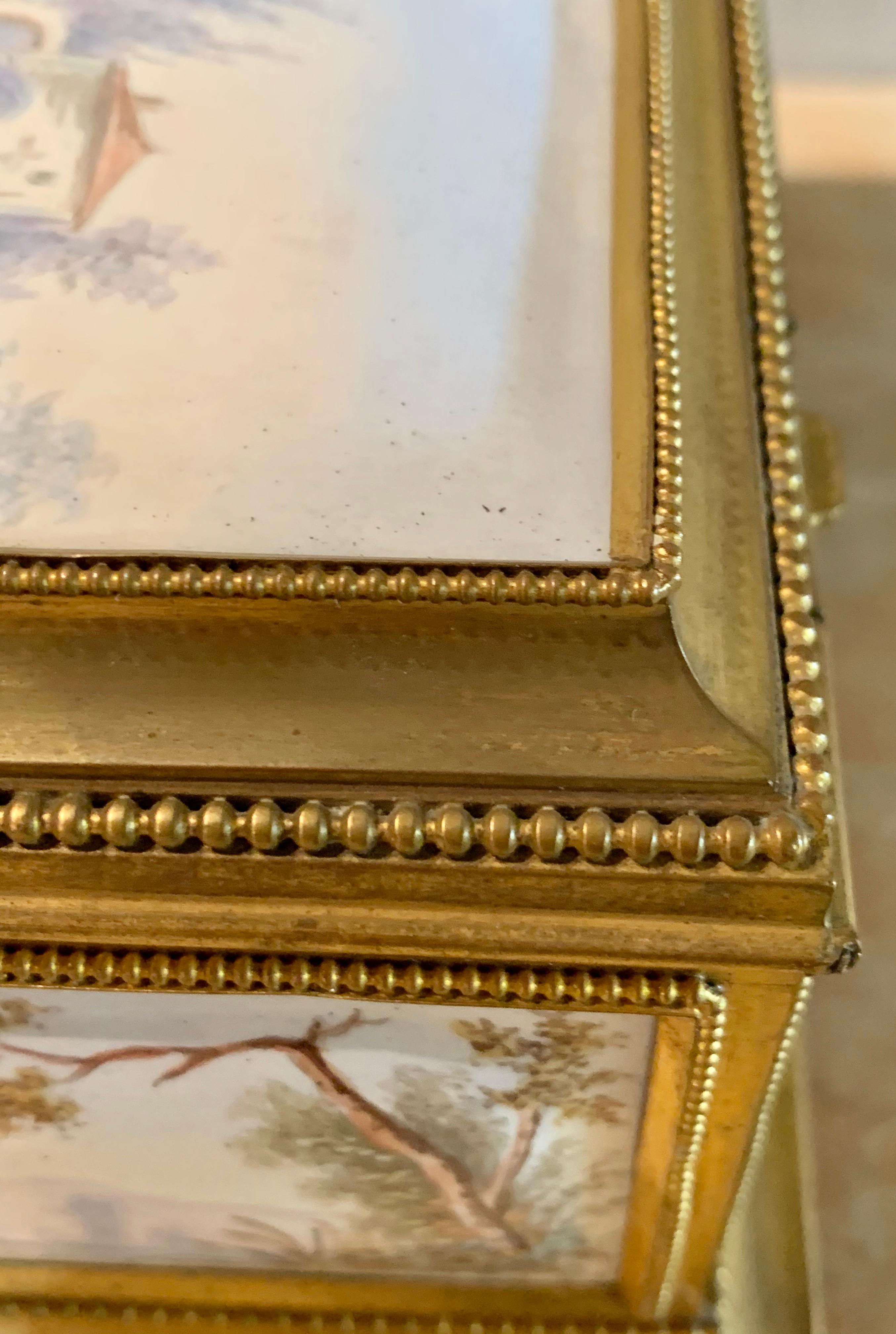 19th Century Gilt Bronze Enameled Jewelry Casket Box Lined Interior 2