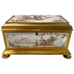 19th Century Gilt Bronze Enameled Jewelry Casket Box Lined Interior
