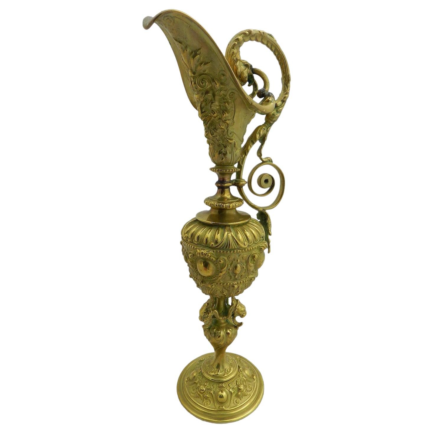19th Century Gilt Bronze Ewer Classical Renaissance Decorative Pitcher