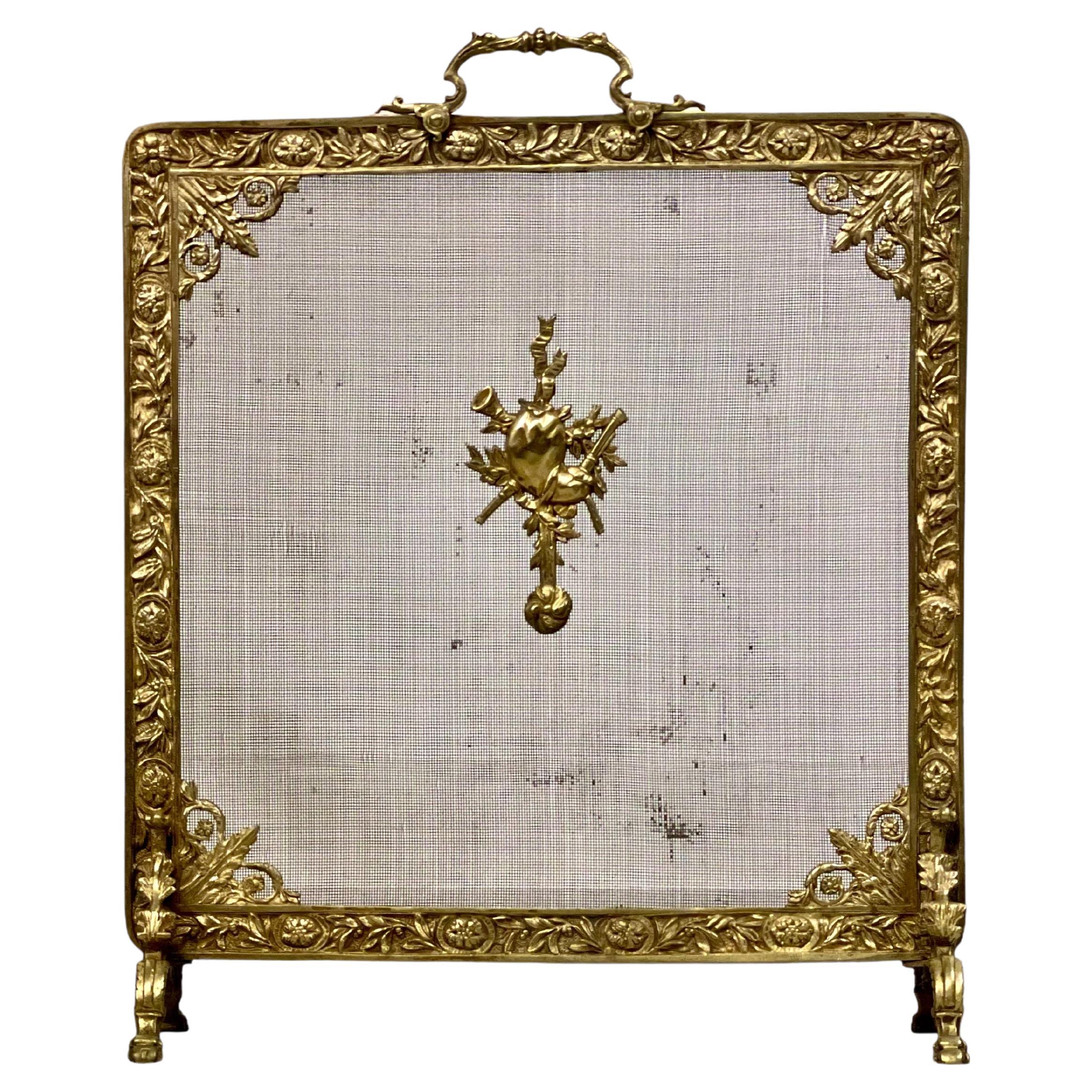 19th Century Louis XVI Gilt Bronze Fire Guard  For Sale