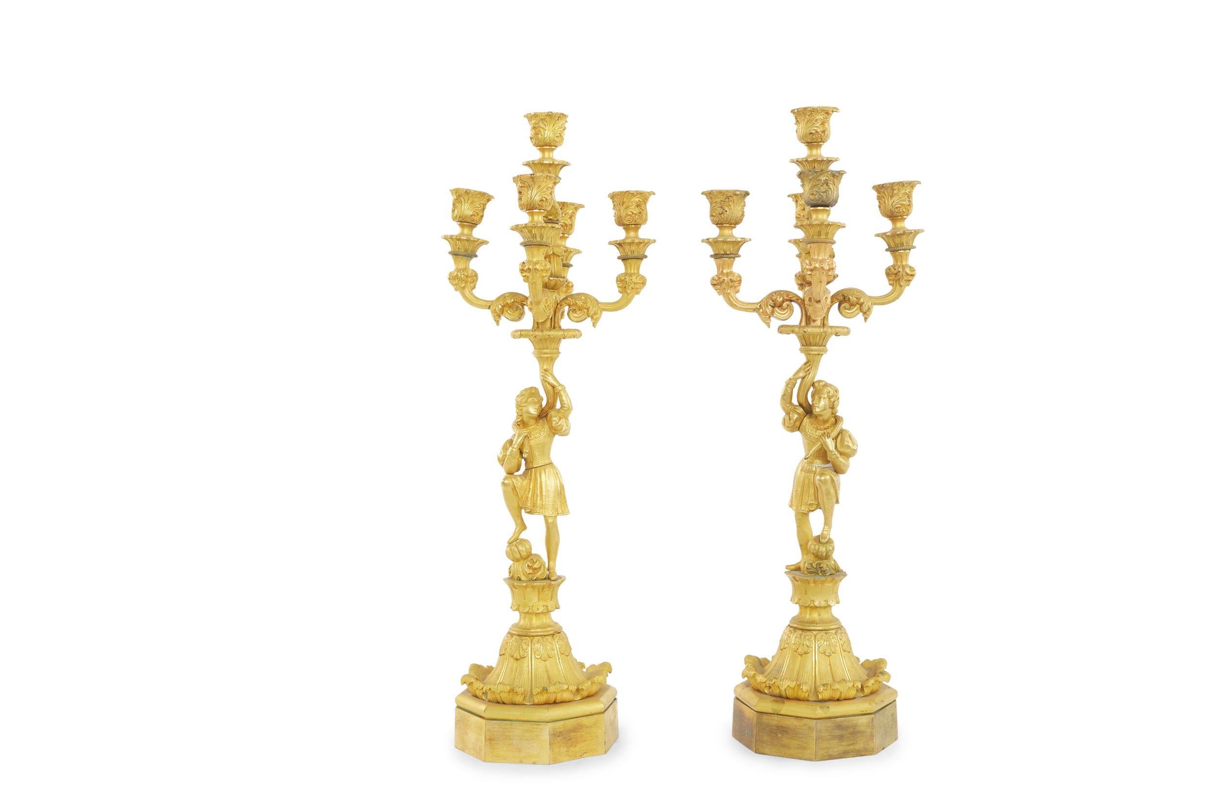 French 19th Century Gilt Bronze Five Arms Candelabra