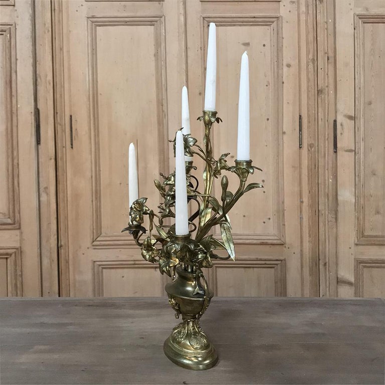 19th Century Gilt Bronze French Altar Lilies Bouquet Candelabra For