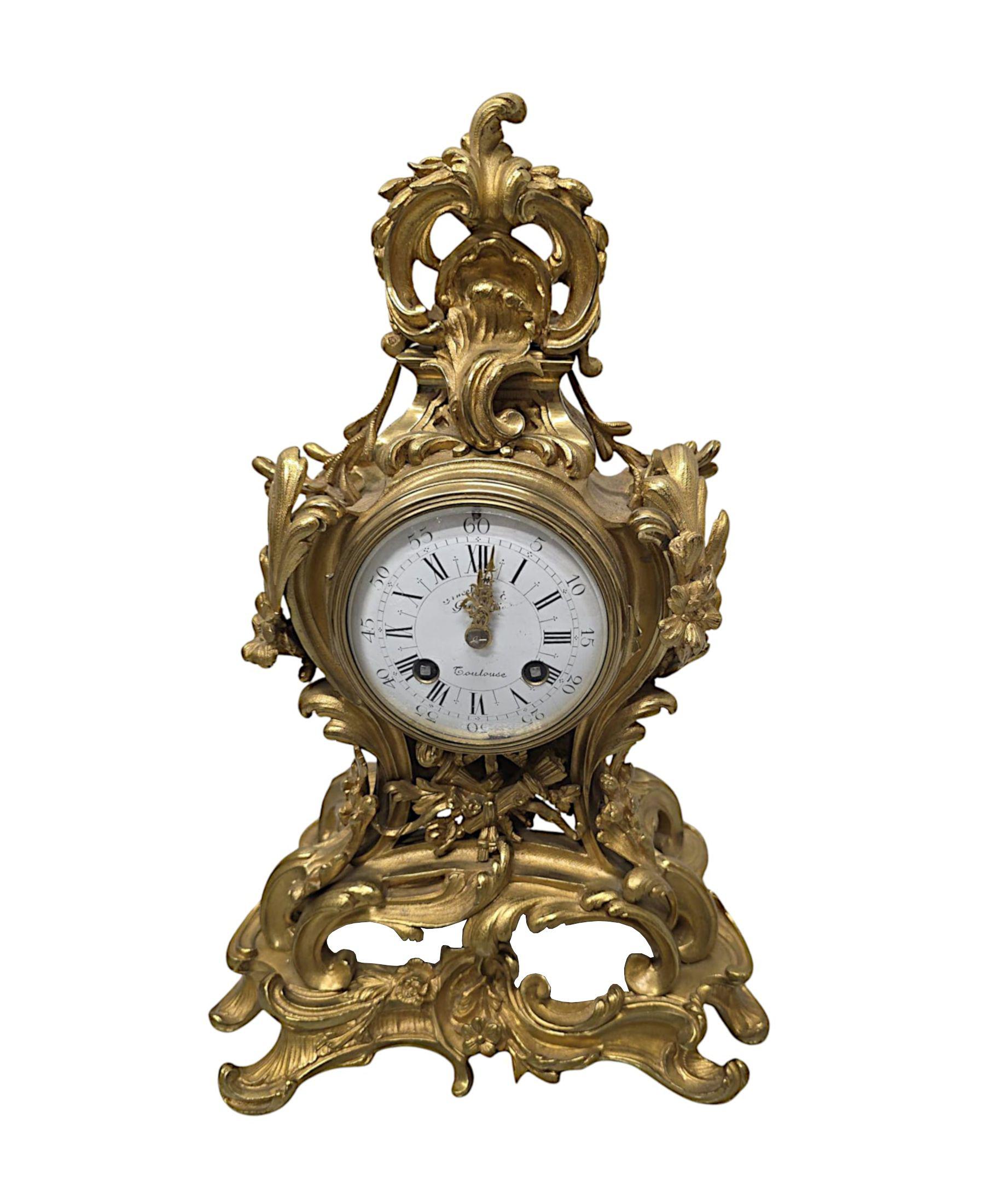 A fabulous 19th Century gilt bronze mantle clock garniture set of exceptional quality comprising of a clock with a stunning pair of matching three branch candelabra, all are profusely decorated with elaborately detailed foliate, berry and flowerhead