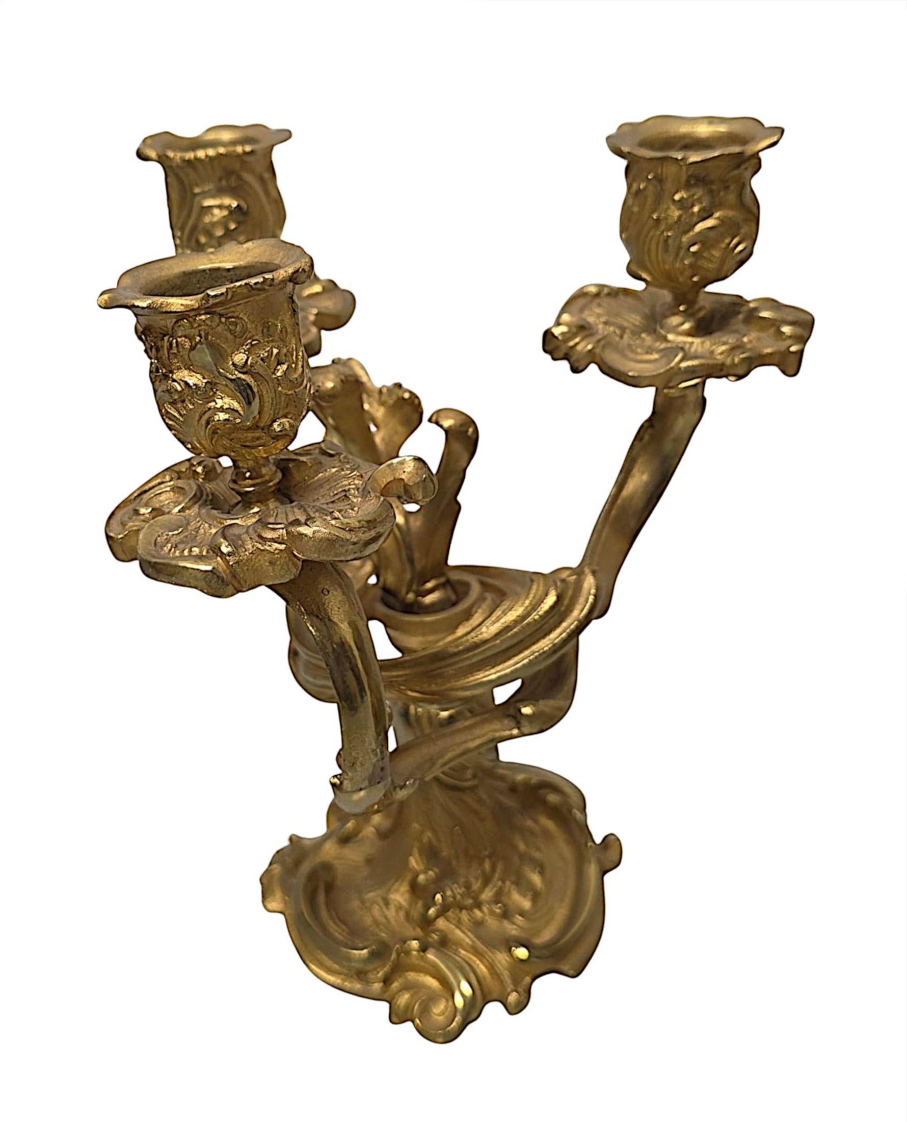 Rococo 19th Century Gilt Bronze French Clock Garniture Set For Sale