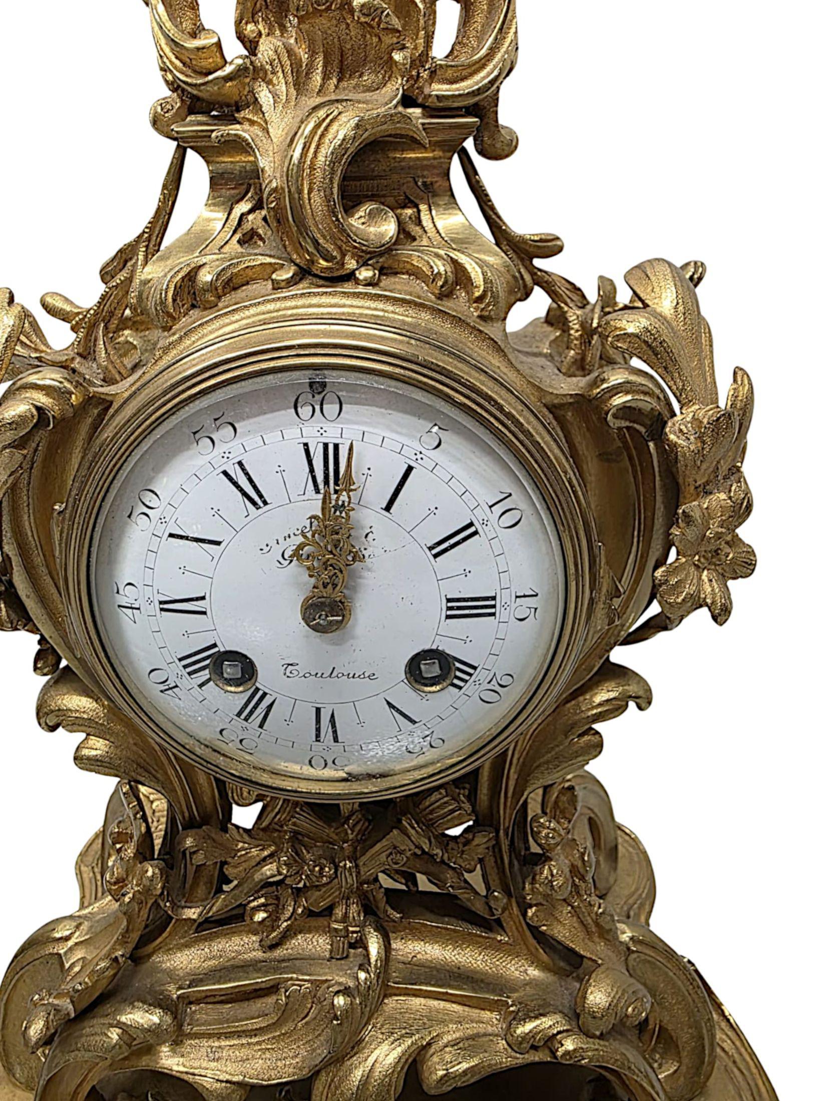 19th Century Gilt Bronze French Clock Garniture Set For Sale 1