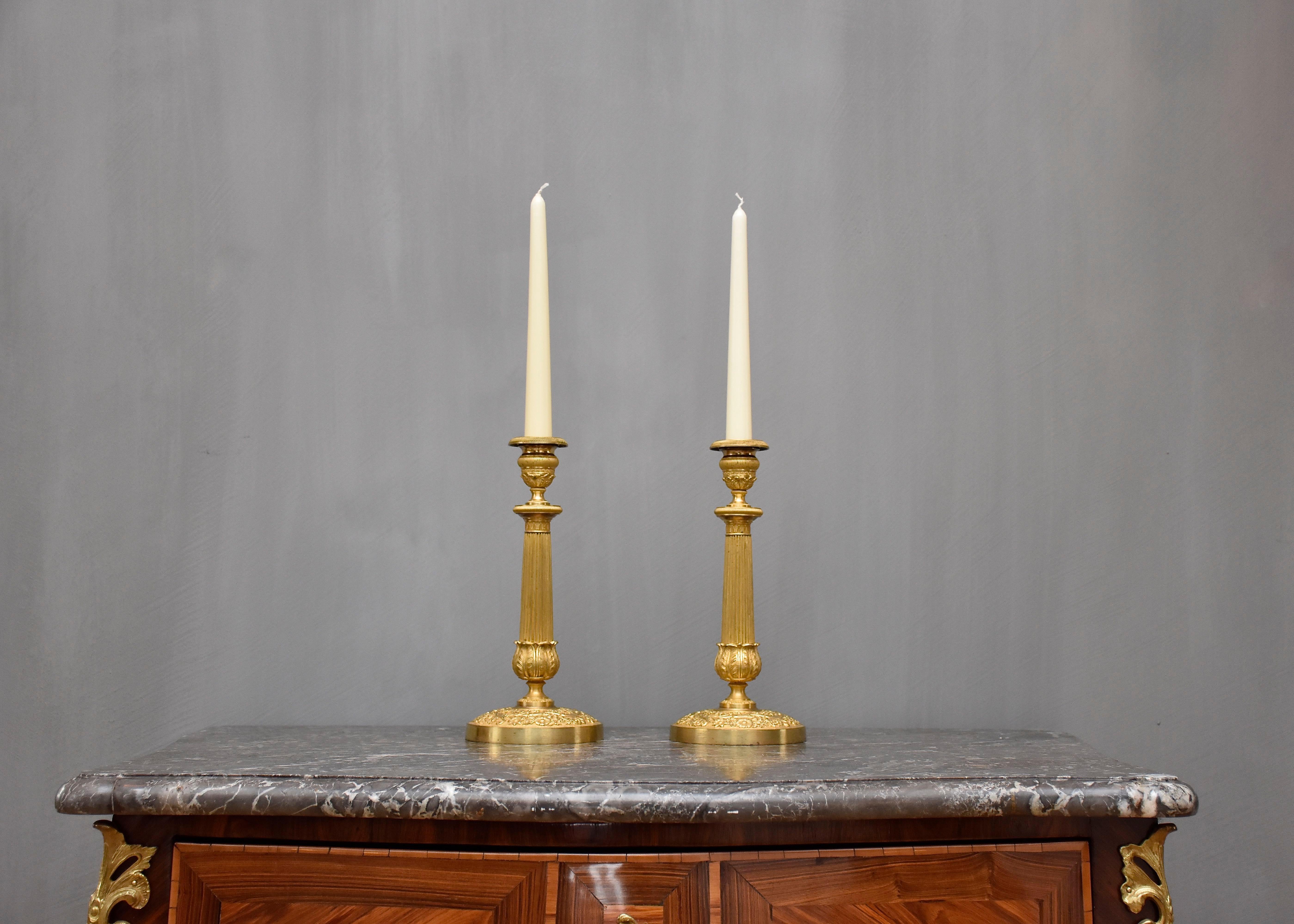 19th Century 19th century gilt bronze French Empire candlesticks For Sale