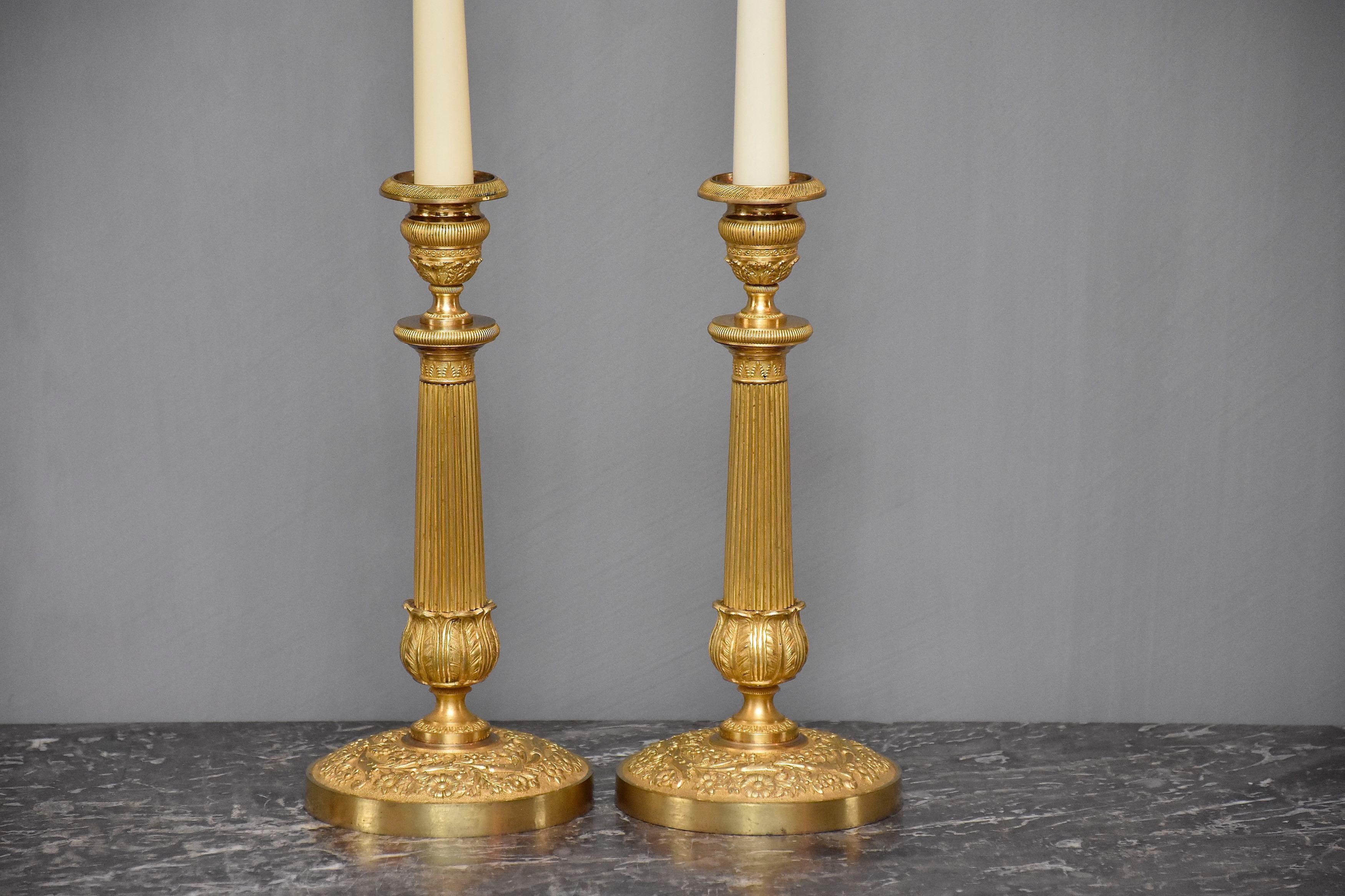 Bronze 19th century gilt bronze French Empire candlesticks For Sale