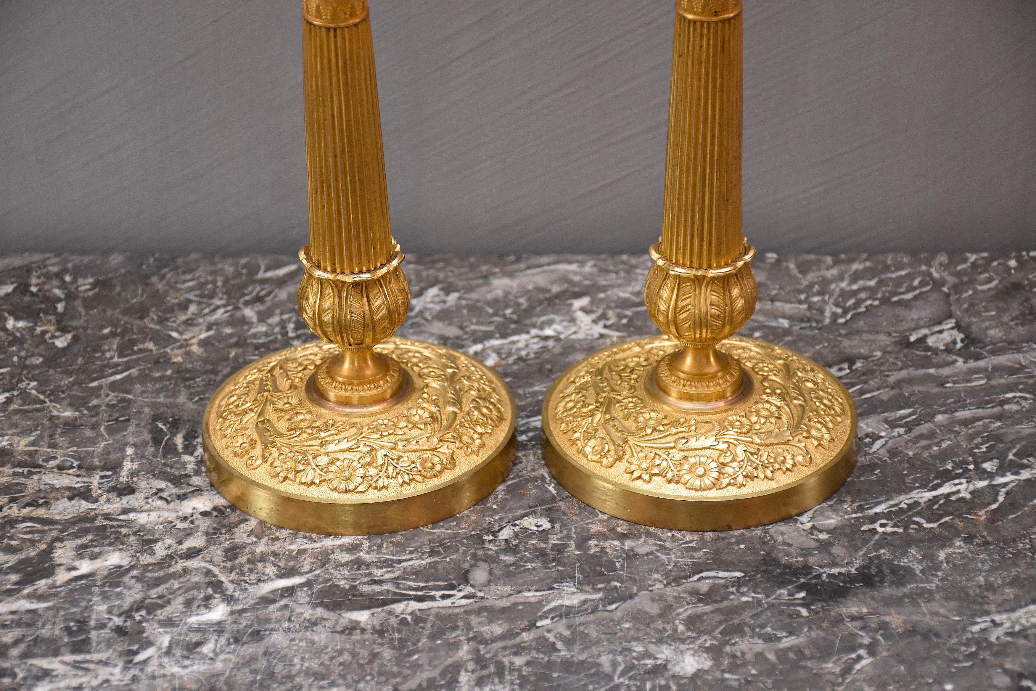 19th century gilt bronze French Empire candlesticks For Sale 1