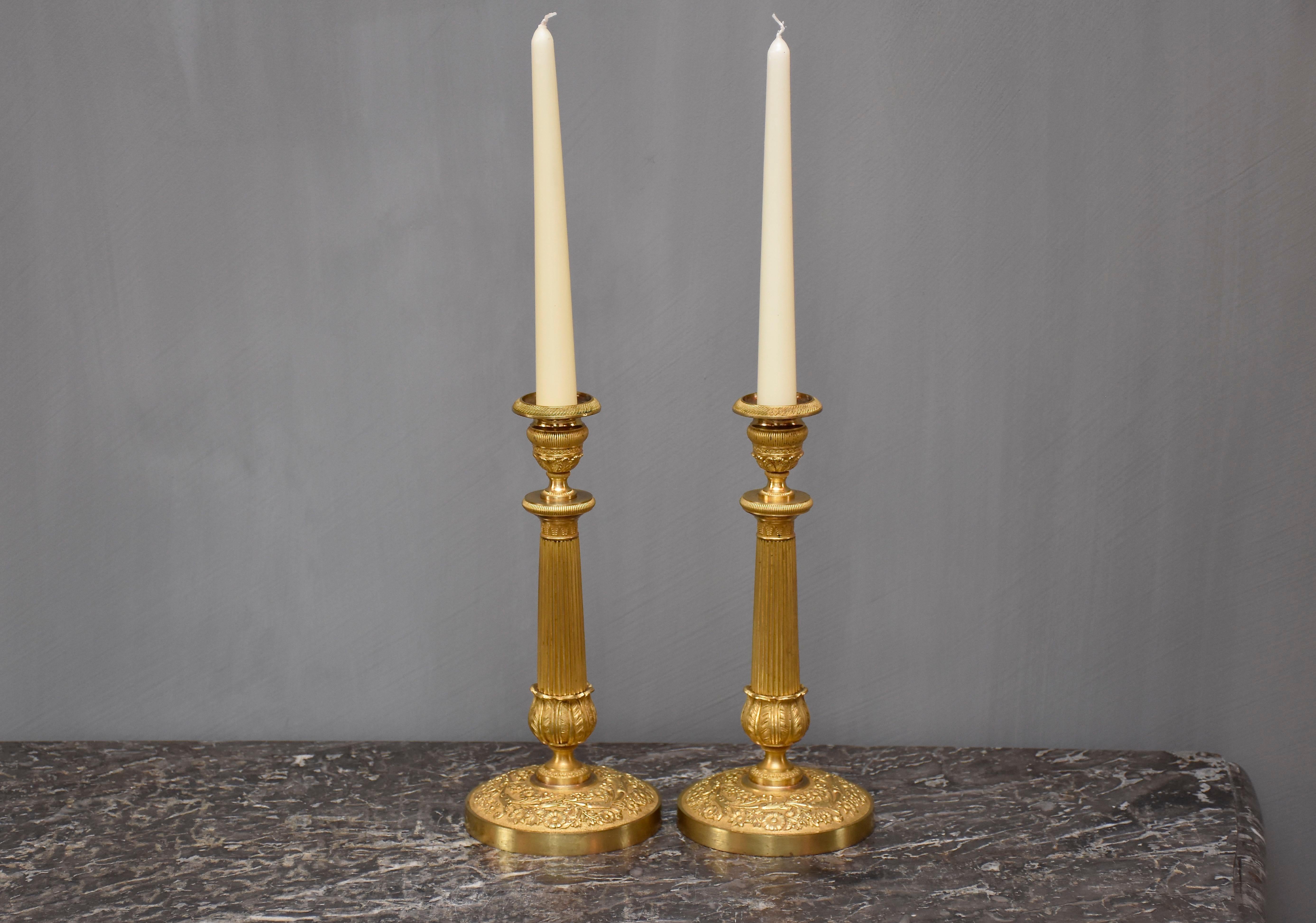 19th century gilt bronze French Empire candlesticks For Sale 3