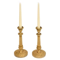 Antique 19th century gilt bronze French Empire candlesticks