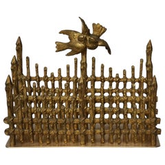 19th Century Gilt Bronze French Letter Holder Picket Fence with Love Birds