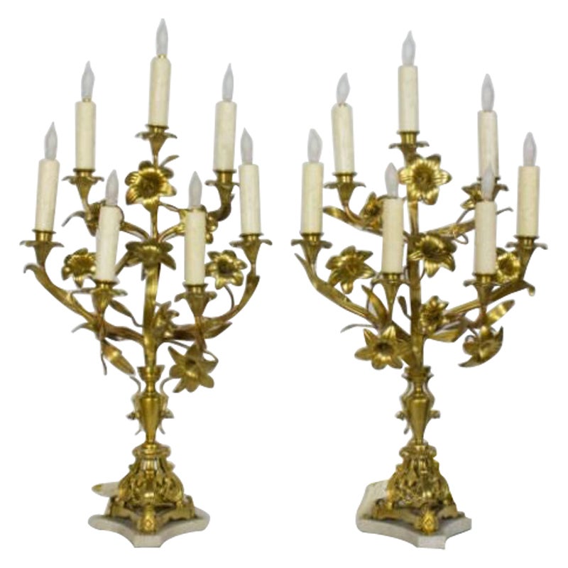 19th Century Gilt Bronze French Lily Candelabra - a Pair For Sale