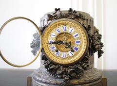 19th Century Gilt Bronze French Mantle Clock with Rose Swags