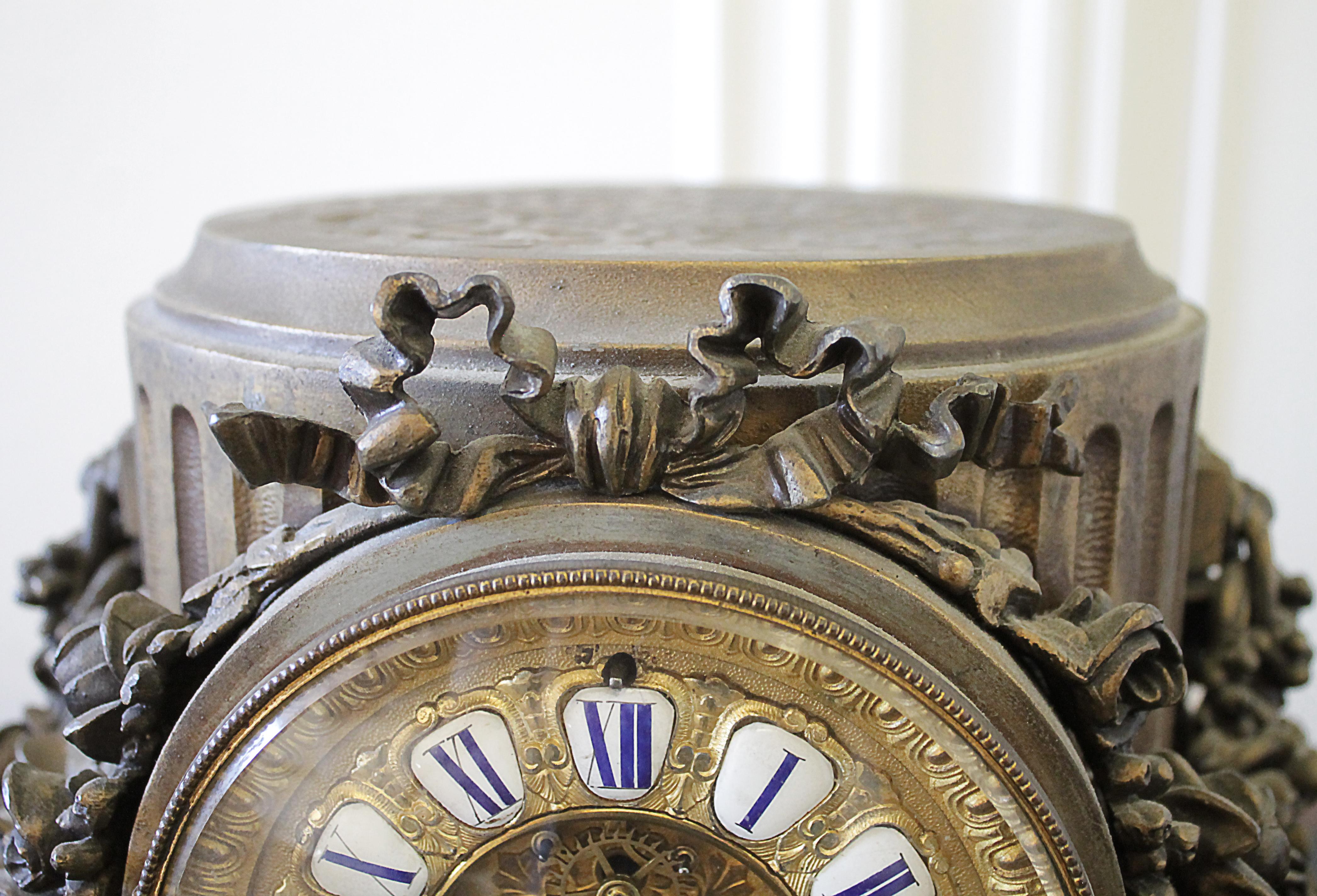 Louis XVI 19th Century Gilt Bronze French Mantle Clock with Rose Swags For Sale