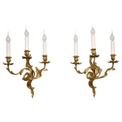 19th century gilt bronze French wall lights in the style of Louis XV