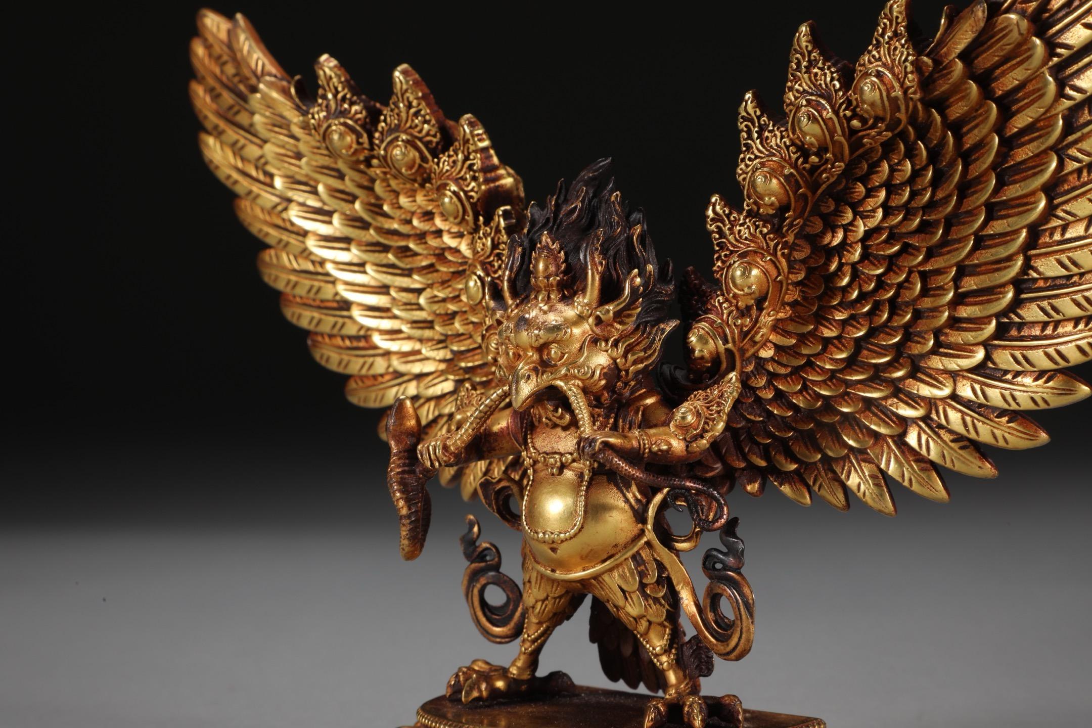 19th Century Gilt Bronze Garuda Buddha Statue For Sale 5