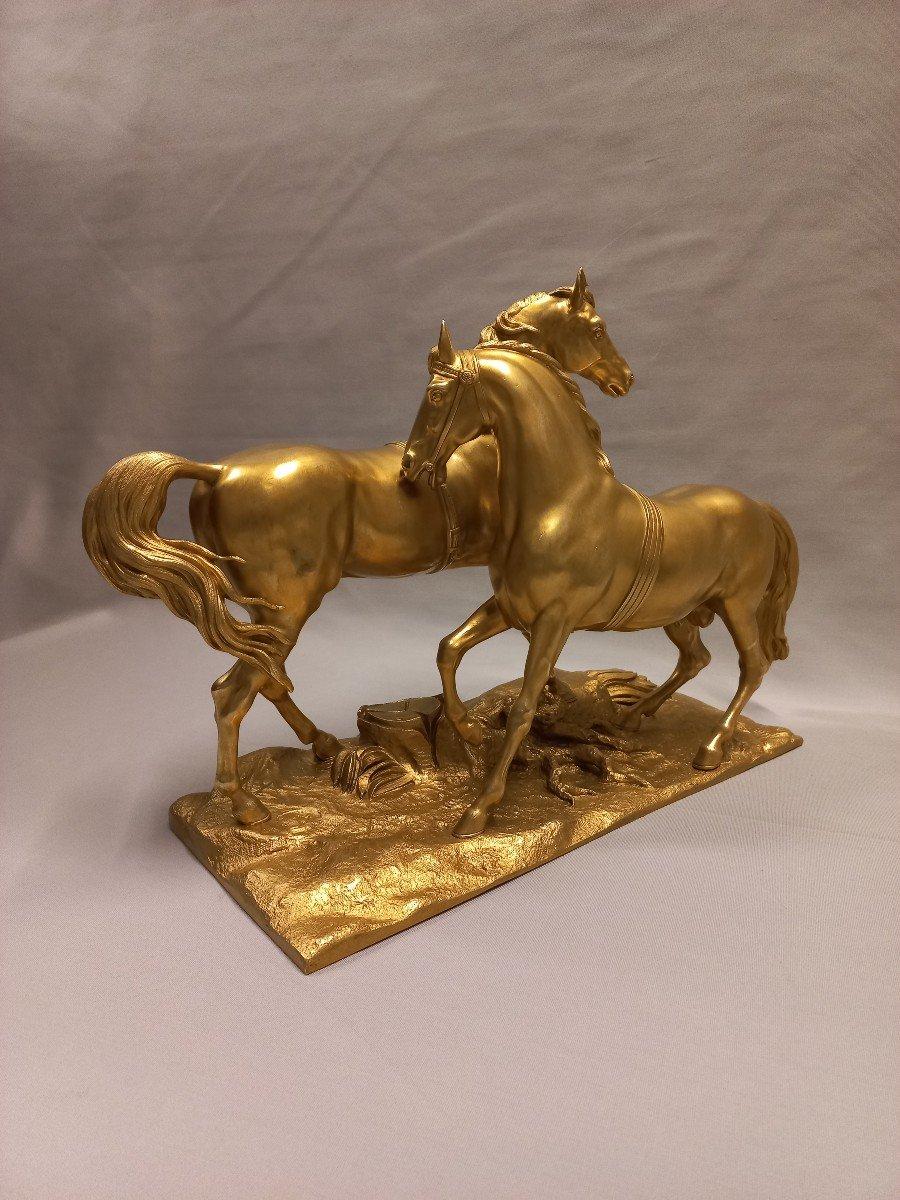 Beaux Arts 19th Century Gilt Bronze Horse Sculpture For Sale
