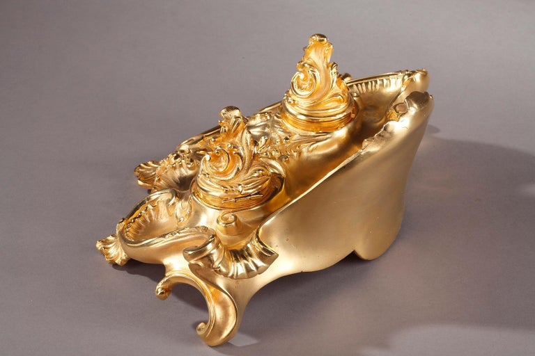 19th Century Gilt Bronze Inkwell in Rocaille Style at 1stDibs