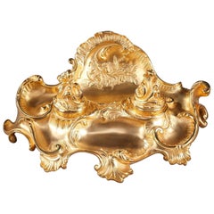 vergoldetes Bronze-Tintenfass des 19. Jahrhunderts im Rocaille-Stil