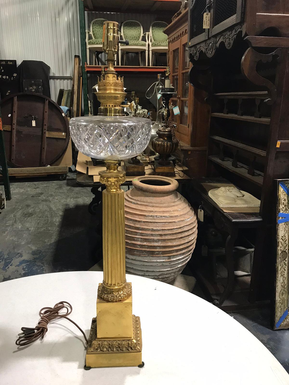 19th Century Gilt Bronze Lamp with Crystal Oil Font For Sale 6
