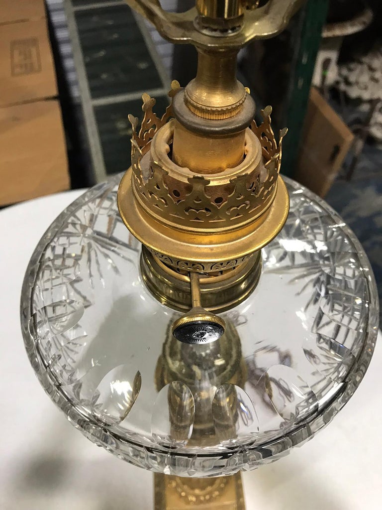 19th Century Gilt Bronze Lamp with Crystal Oil Font For Sale at 1stdibs