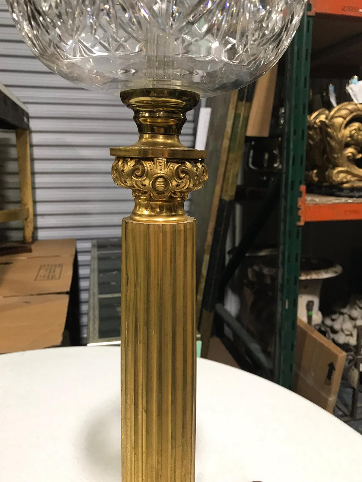 19th Century Gilt Bronze Lamp with Crystal Oil Font For Sale 1