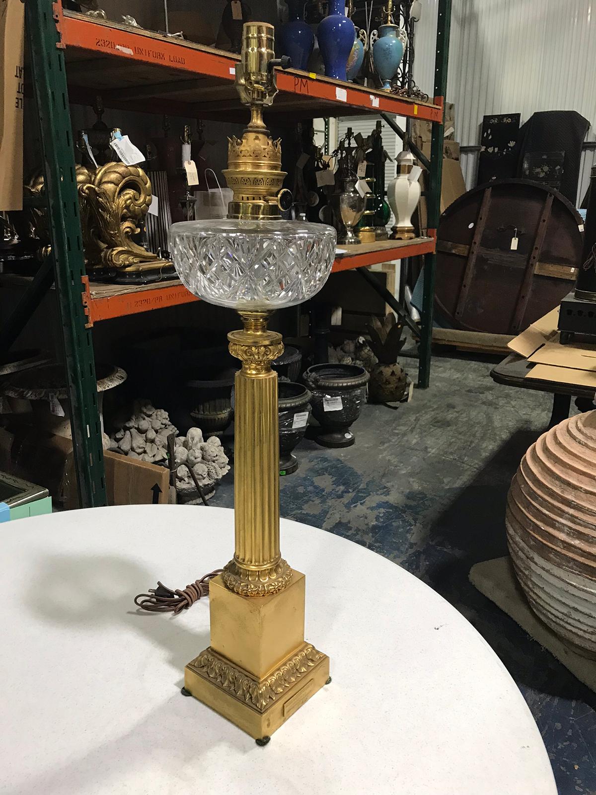 19th Century Gilt Bronze Lamp with Crystal Oil Font For Sale 5