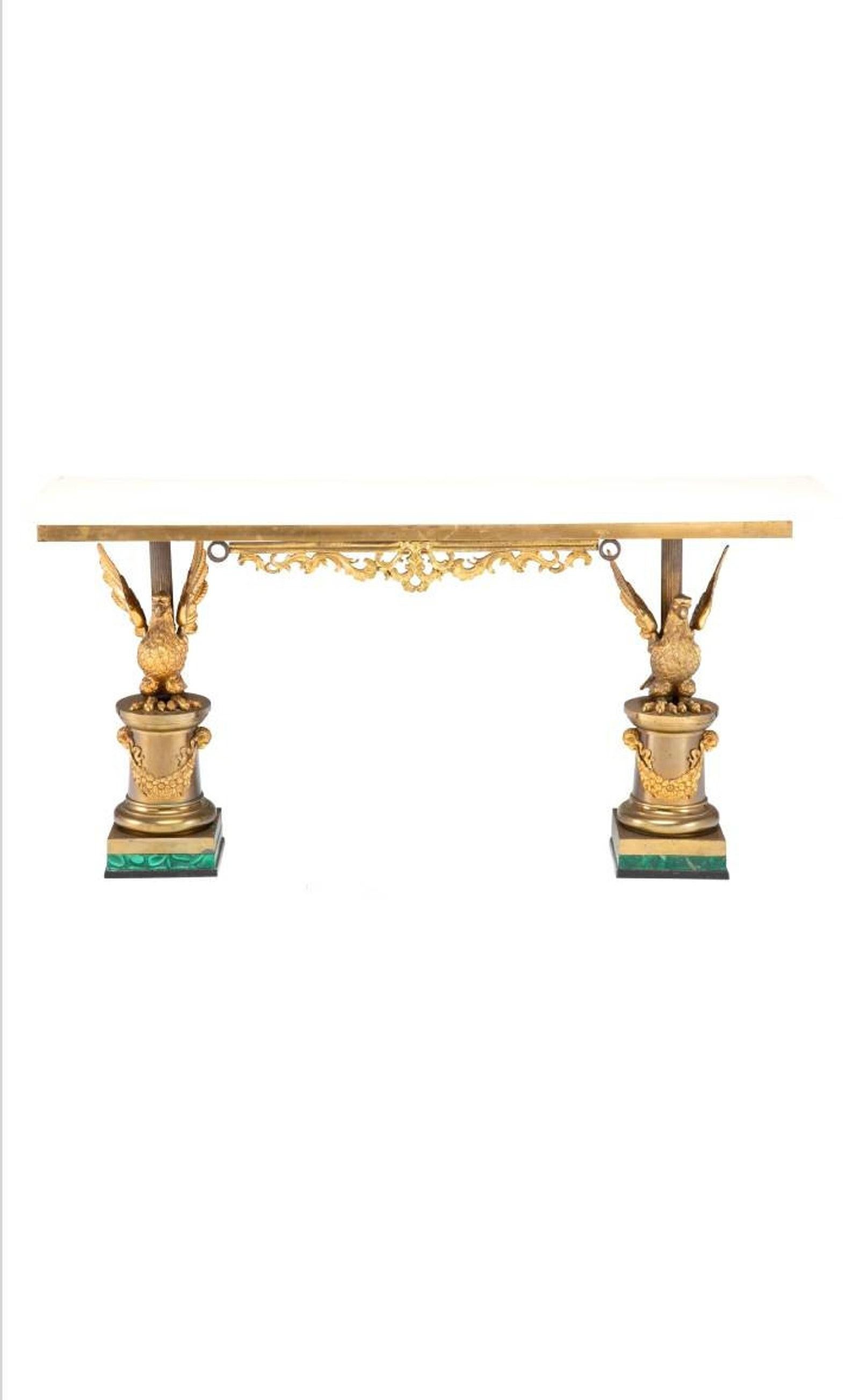 19th Century Gilt Bronze & Malachite Double Eagle Console Table For Sale 4