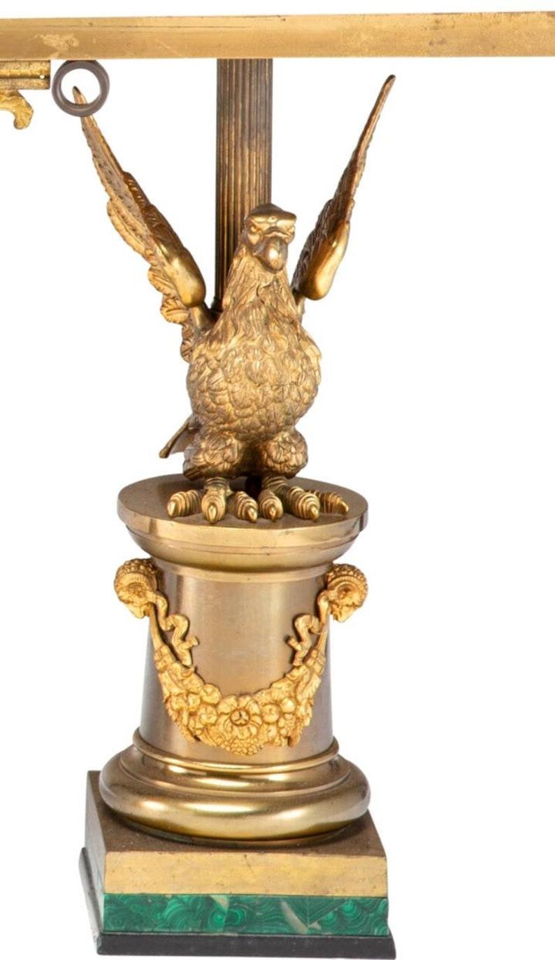 Brass 19th Century Gilt Bronze & Malachite Double Eagle Console Table For Sale