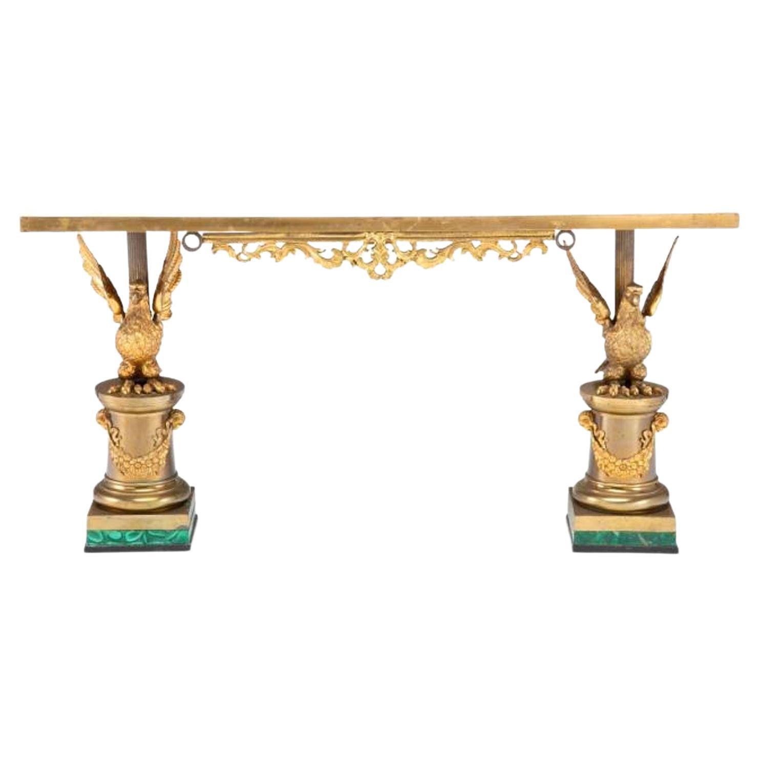 19th Century Gilt Bronze & Malachite Double Eagle Console Table For Sale