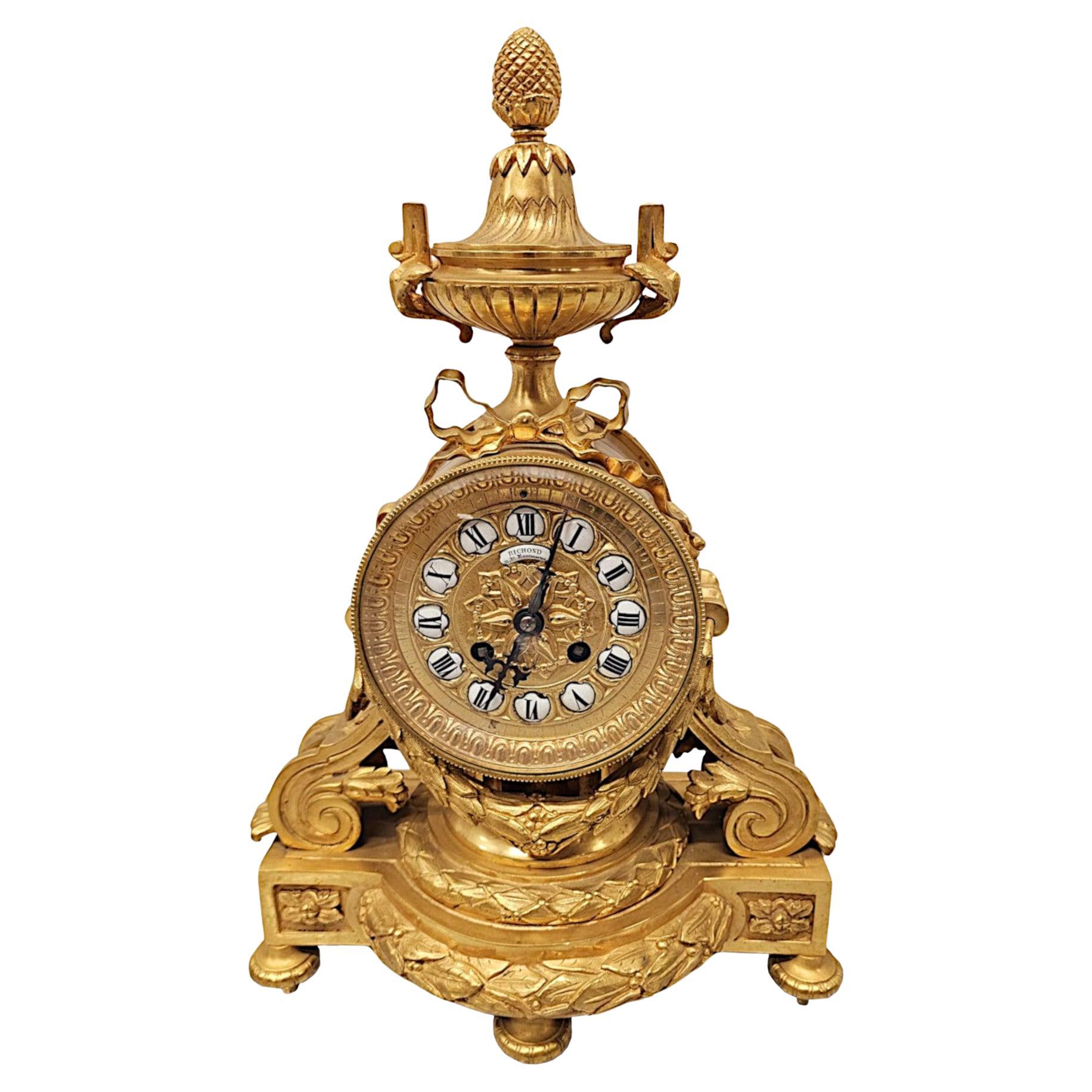 Orologio da camino in bronzo dorato del XIX secolo di Richond of Paris in vendita