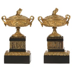 19th Century Gilt Bronze / Marble Pair of Urns