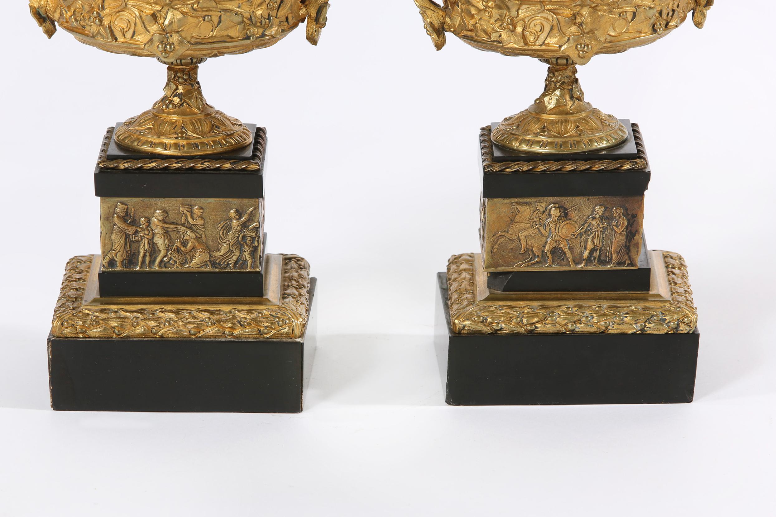 19th Century Gilt Bronze / Marble Pair of Urns 1