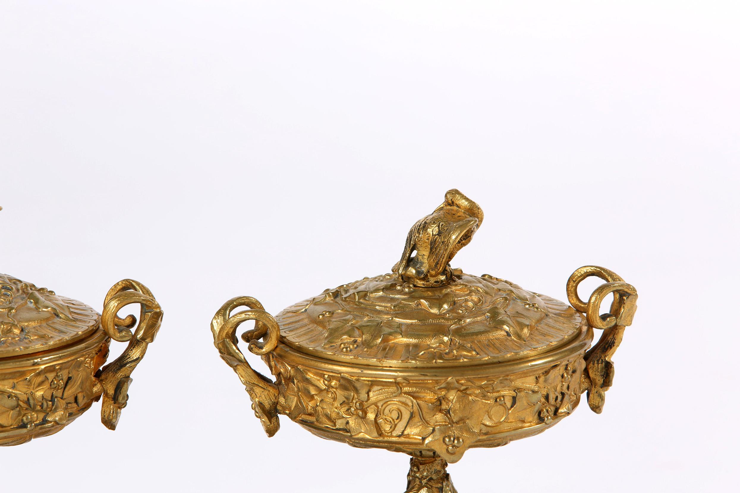 19th Century Gilt Bronze / Marble Pair of Urns 2
