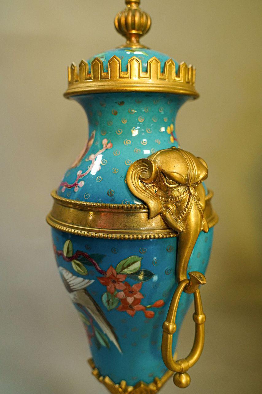 French Antique Ormolu Mounted Porcelain Japonisme Style Garniture Set For Sale 1