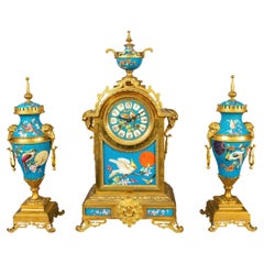 19th century Gilt bronze mounted clock garniture in the Japonisme style 