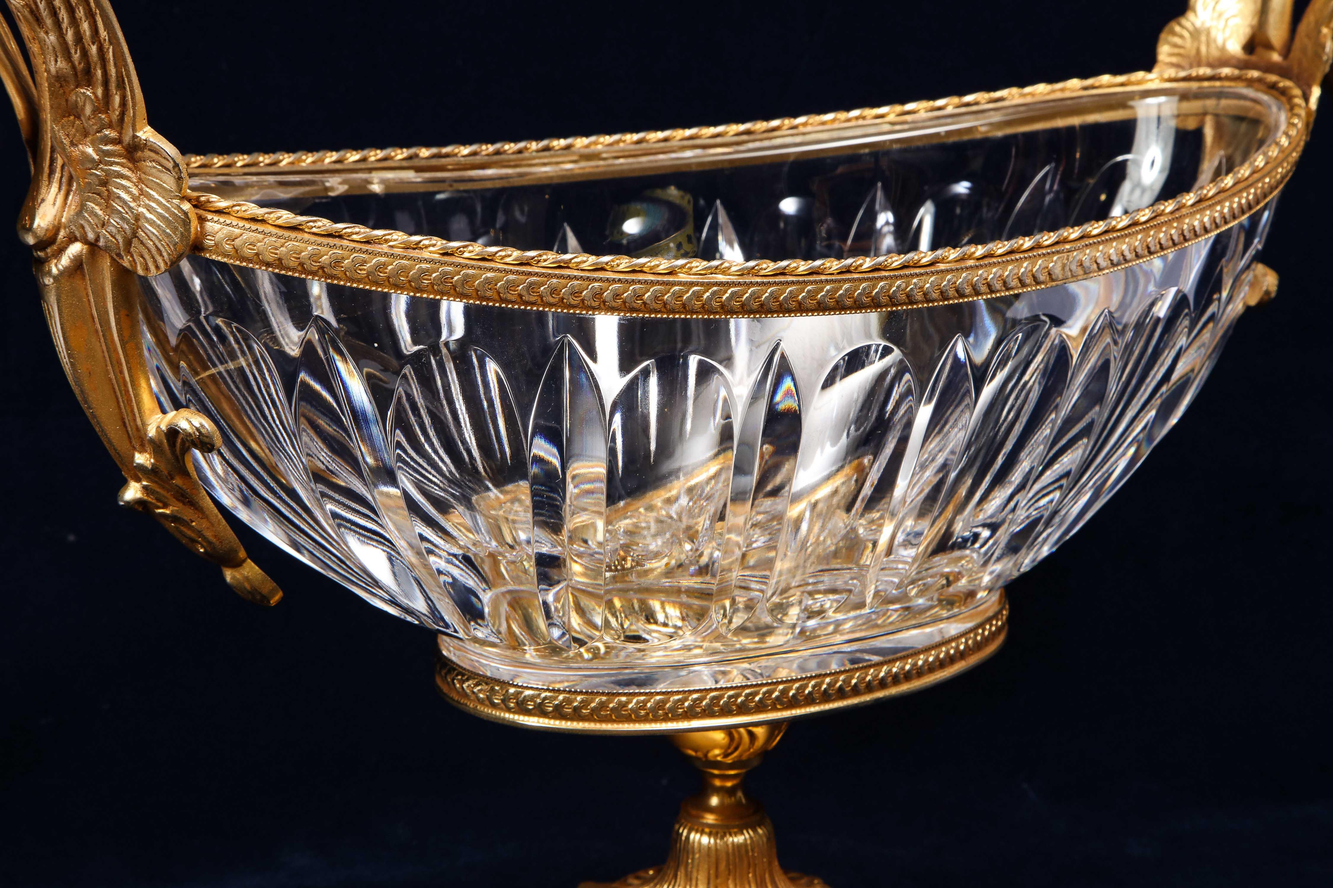 19th Century, Gilt Bronze Mounted Crystal Centerpiece Attributed to Baccarat In Excellent Condition For Sale In New York, NY