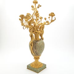19th Century Gilt Bronze Mounted / Marble Louis XVI Style Five Arm Candelabra