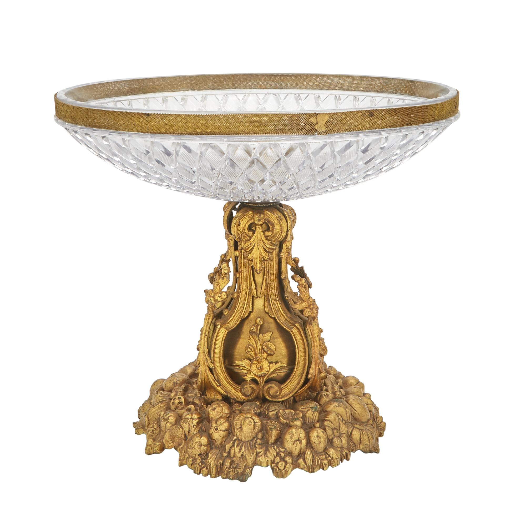 Centre de table Napoléon III du 19e siècle en bronze doré et verre moulé