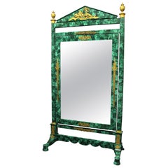Specchio da toeletta in malachite Napoleone III con montatura in bronzo dorato del XIX secolo