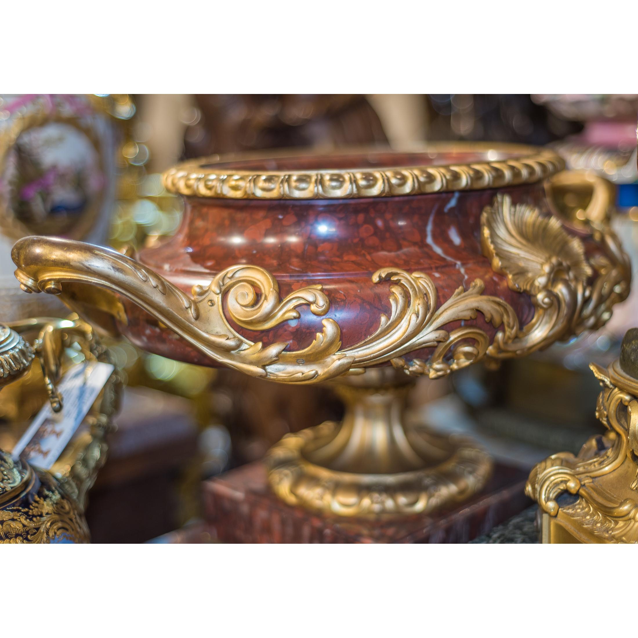 French 19th Century Gilt Bronze-Mounted Rouge Griotte Marble Jardinière For Sale