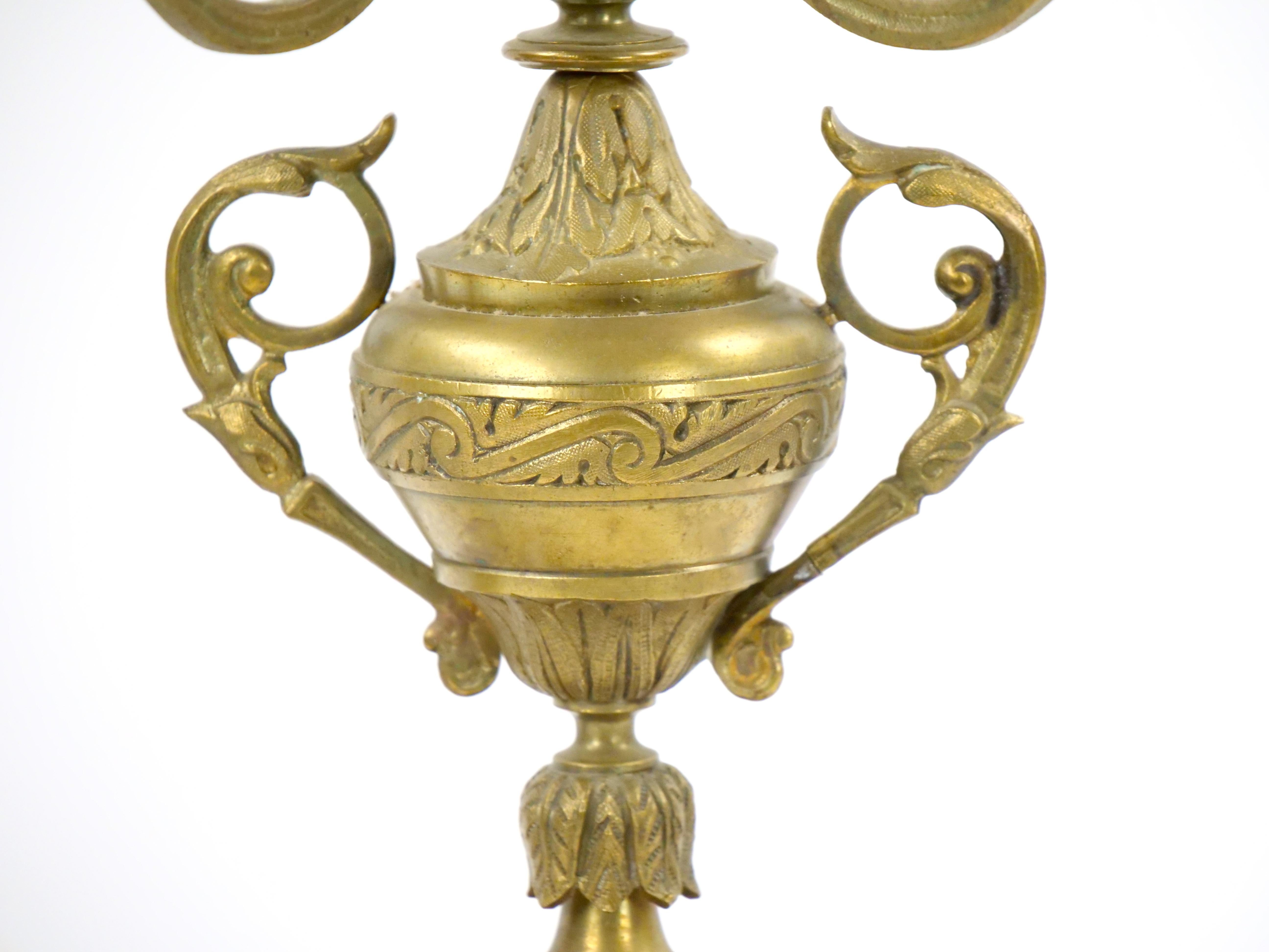 19th Century Gilt Bronze-Mounted Slate & rouge Marble Five Arm Candelabra For Sale 7