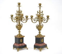 19th Century Gilt Bronze-Mounted Slate & rouge Marble Five Arm Candelabra